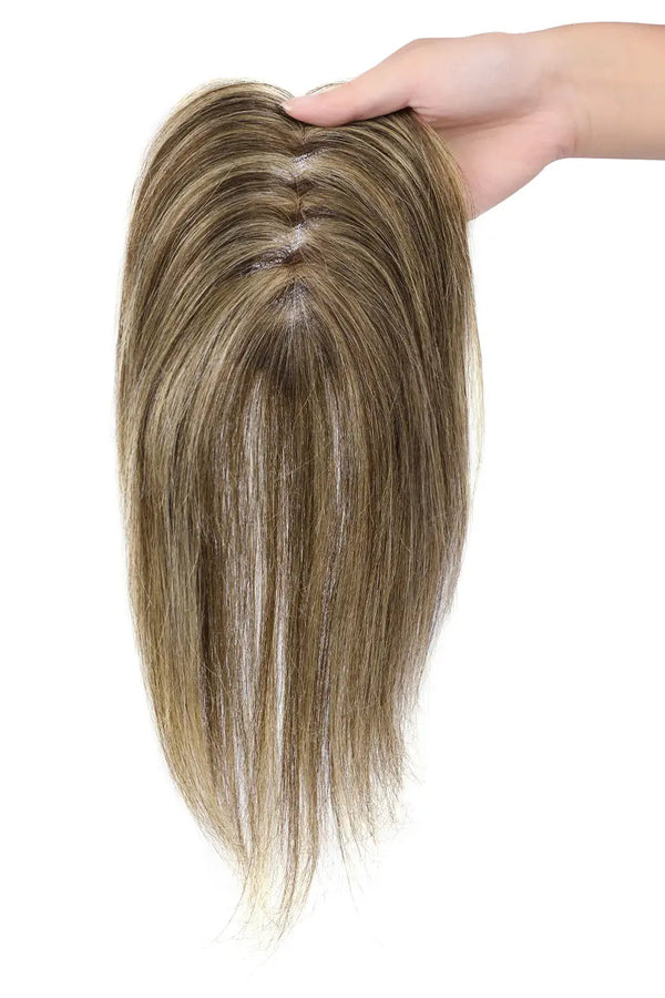 Mona Handmade Human Hair Topper  Medium Brown with Warm Highlights #4/27